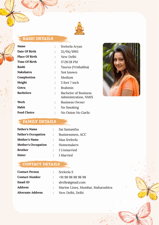 Popular Marriage Biodata Format | Biodata for Marriage